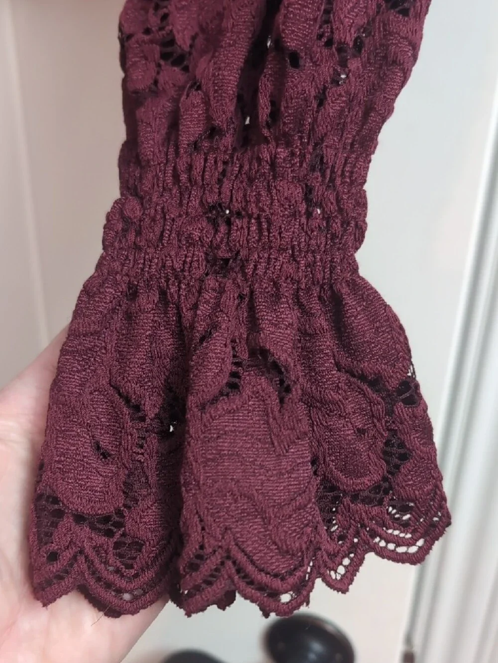 Free People Burgundy Lace Long-Sleeve Blouse